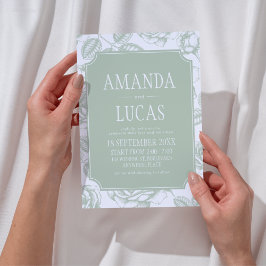 Sage Grönt Elegant Chinoiserie Bröllop Inbjudningar