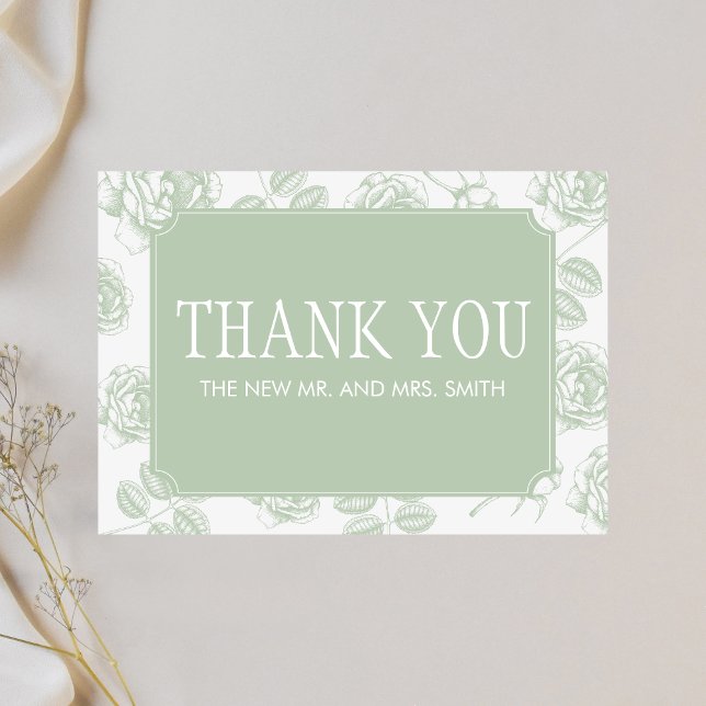 Sage Grönt Elegant Chinoiserie Bröllop Tack Kort (Sage Green Vintage Elegant Wedding Thank you Card
)