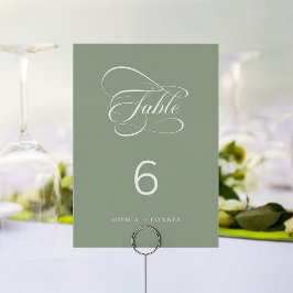 Sage Grönt Elegant Classy Calligraphy Bröllop Bordsnummer