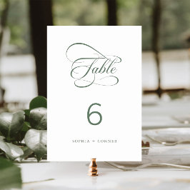 Sage Grönt Elegant Classy Calligraphy Bröllop Bordsnummer