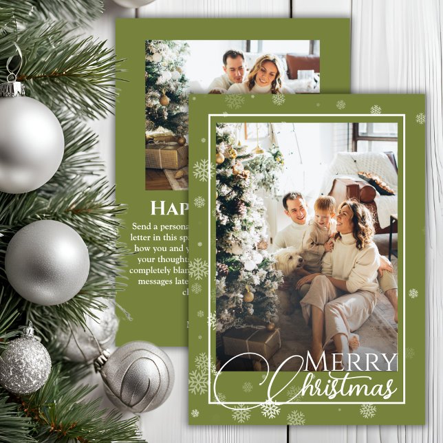 Sage Grönt Elegant Family Photo jul Julkort (Sage Green Elegant Family Photo Christmas Holiday Card)
