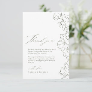 Sage Grönt Elegant hand plockade blommigt bröllop Tack Kort