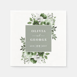 Sage Grönt Elegant Land Blommigt Bröllop Napkin Pappersservett