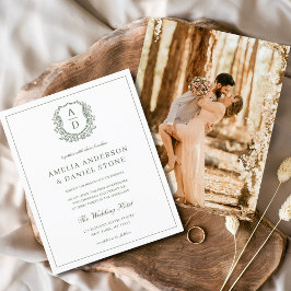 Sage Grönt Elegant Leafy Vapensköld Monogram Bröll