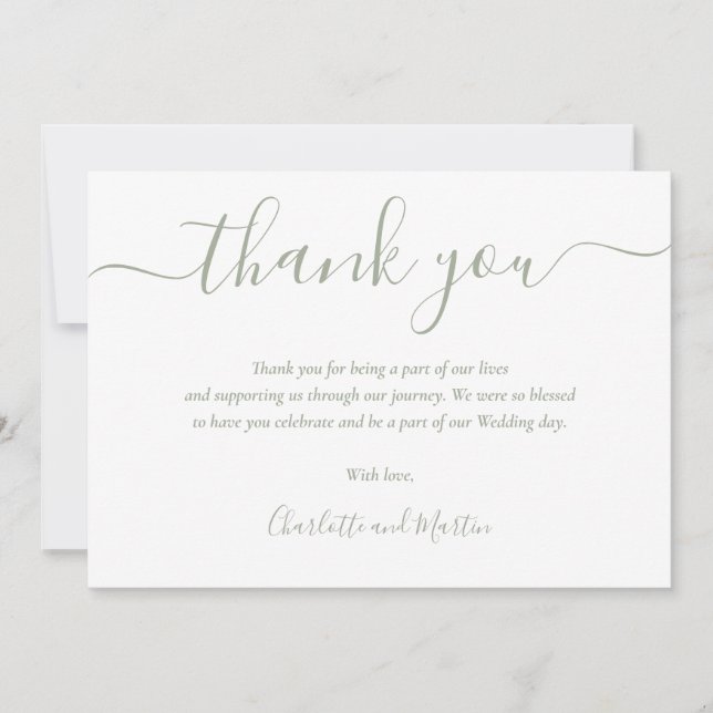 Sage Grönt Elegant Modern skript Tack Kort (Framsida)