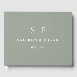 Sage Grönt Elegant Monogram Bröllop Gästböcker