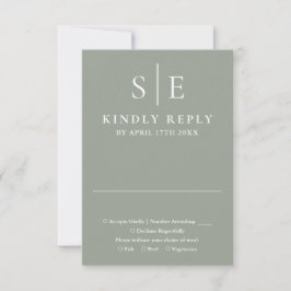 Sage Grönt Elegant Monogram Bröllop OSA Kort