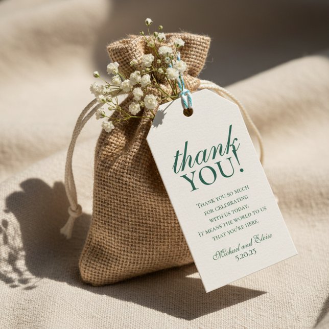 Sage Grönt Elegant Monogram Bröllop Tack Presentetikett (Add a meaningful finishing touch to your favors with these Green Monogram Wedding Thank You Tag!)