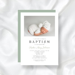 Sage Grönt Elegant Photo Boy Baptism Inbjudningar