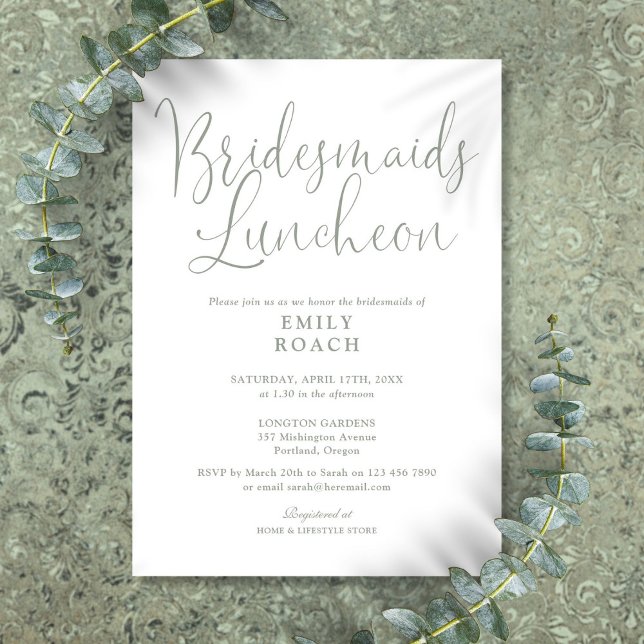 Sage Grönt Elegant Script Bridesmaids Luncheon Inbjudningar (Sage Green Elegant Script Bridesmaids Luncheon Invitation)