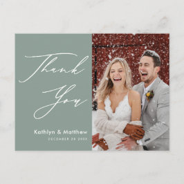 Sage Grönt Elegant Script Modern Bröllop Tack Vykort