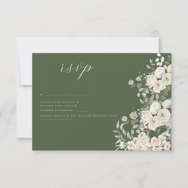 Sage Grönt - Elegant Vit Blommigt Botaniskt bröllo OSA Kort (Framsida)
