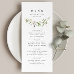 Sage Grönt Elegant Wildblomma Rustic Boho Bröllop Meny<br><div class="desc">Elegantens känsliga vildblomskonstruktion för vattenfärger,  med anpassningsbar dina egna uppgifter. Pastellpaletter av mjuk gult,  benvit,  sage grönt,  dammig ro,   rosa,  burgundi och botaniskt grönt,  enkelt och romantiskt. Underbar blommigt bröllop-menyer för det moderna ryska bröllop,  land trädgårdsbröllop och boho bröllop i vår och sommar.</div>