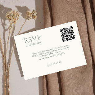 Sage Grönt & Elfenbenskustens monogram QR-Bröllop OSA Kort