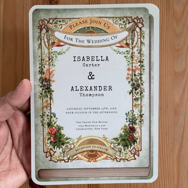 Sage Grönt Enchantment Bibliotek Storybook Garden Inbjudningar (Skapare uppladdad)