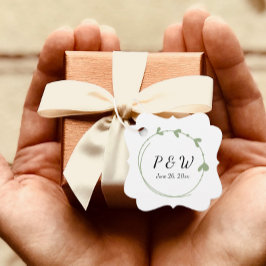 Sage Grönt Enkel hjärtkrans Monogram Bröllop Gåvor Etiketter