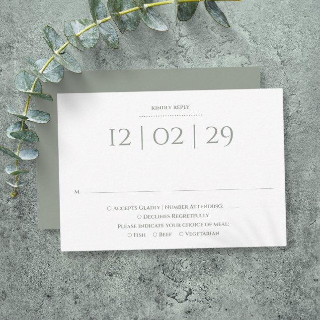 Sage Grönt enkelt Speciellt datum Bröllop OSA Kort (Sage Green Simple Special Date Wedding RSVP Card)