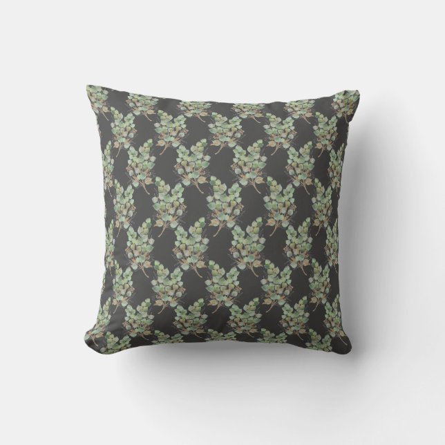 SAGE GRÖNT EUCALYPTUS BLACK PATTERNED CUSHION KUDDE (Framsida)