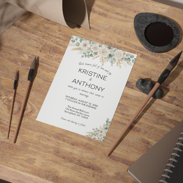 Sage Grönt Eucalyptus Blommigt bröllopsinbjudan Inbjudningar (Sage Green Eucalyptus Floral Wedding Invitation)