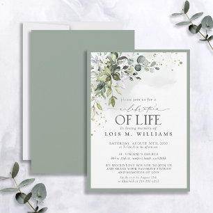 Sage Grönt Eucalyptus Blommigt Firande i Life Inbjudningar