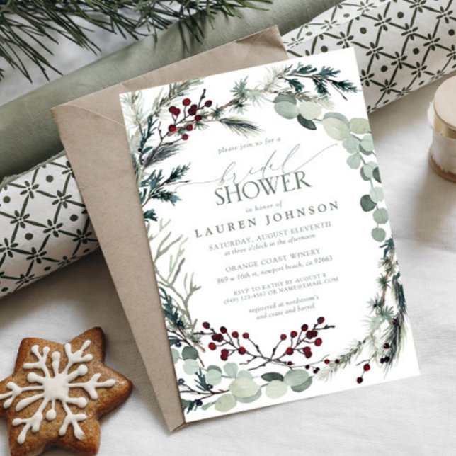 Sage Grönt Eucalyptus Greenery Berry Möhippa Inbjudningar (Bridal Shower Invitation!)