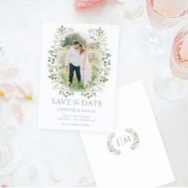 Sage Grönt Eucalyptus Greenery Save Date Photo Inbjudningar