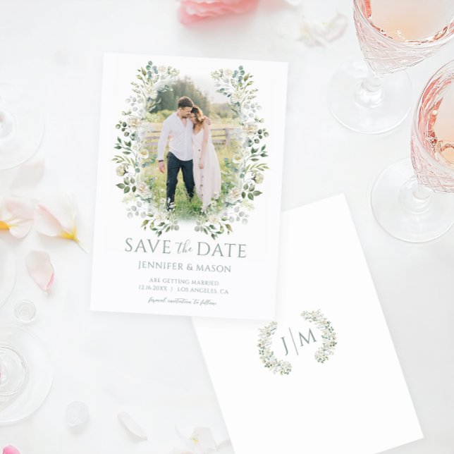 Sage Grönt Eucalyptus Greenery Save Date Photo Inbjudningar (Skapare uppladdad)