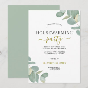 Sage Grönt Eucalyptus Houseuppvärmning Party Inbjudningar