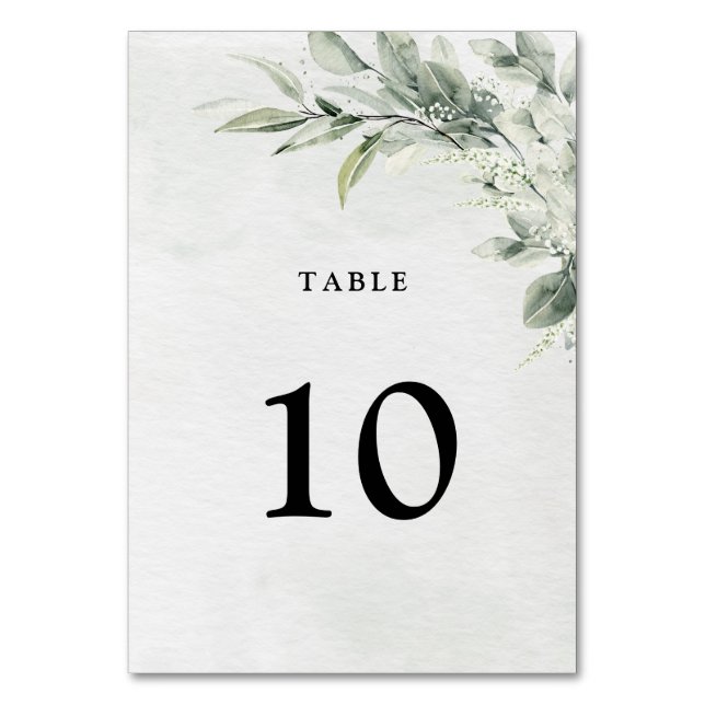 Sage Grönt Eucalyptus Minimalist Botaniska Bröllop Bordsnummer (Framsidan)