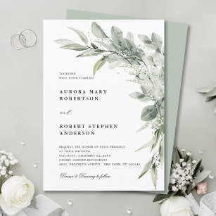 Sage Grönt Eucalyptus Minimalist Botaniska Bröllop Inbjudningar