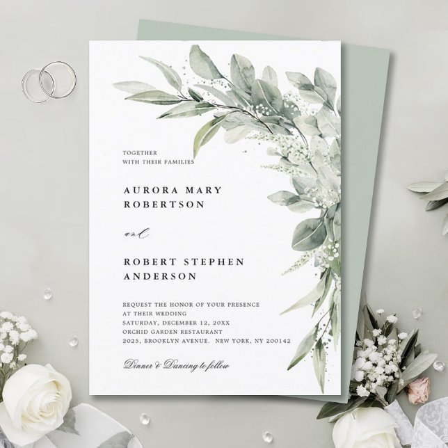 Sage Grönt Eucalyptus Minimalist Botaniska Bröllop Inbjudningar (Sage green botanical wedding invitation)