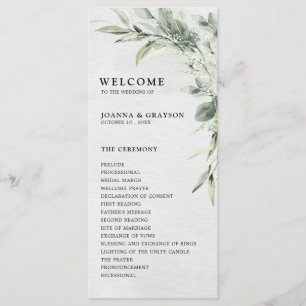 Sage Grönt Eucalyptus Minimalist Botaniska Bröllop Program