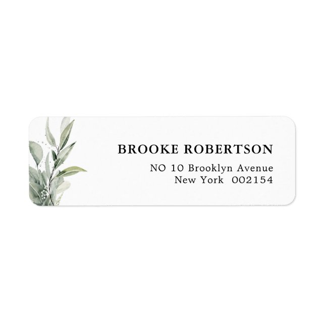 Sage Grönt Eucalyptus Minimalist Botaniska Bröllop Returadress Etikett (Framsidan)