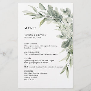 Sage Grönt Eucalyptus Minimalist Bröllop Menu