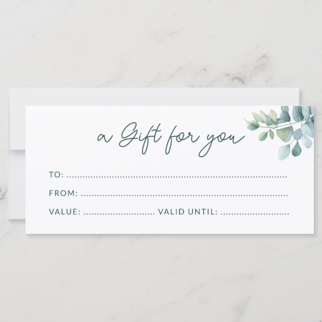 Sage Grönt Eucalyptus Minimalist Gift Certificate (Baksida)