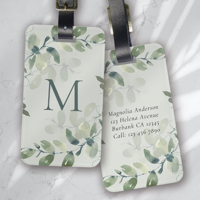 Sage Grönt Eucalyptus Monogram Bagagebricka (Skapare uppladdad)