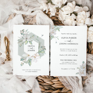 Sage Grönt Eucalyptus och Magnolia Bröllop Inbjudningar