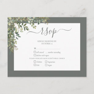 Sage Grönt Eucalyptus Script Bröllop OSA Inbjudan Vykort