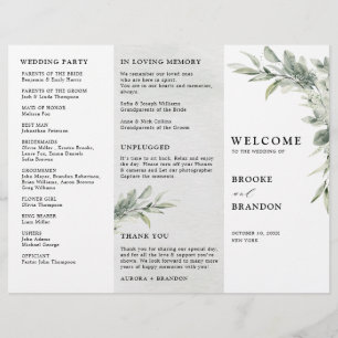 Sage Grönt Eucalyptus Tri fold bröllopsprogram