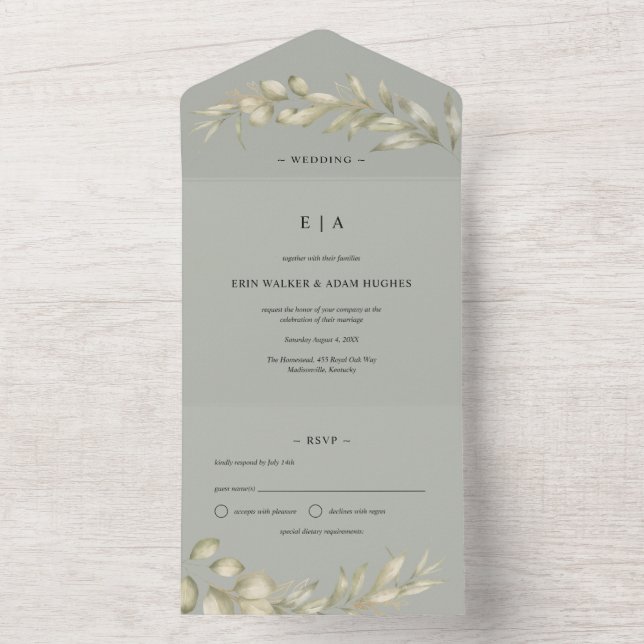 Sage Grönt Eucalyptus Utandning Bröllop (Insida)