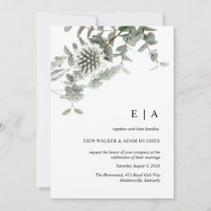 Sage grönt eucalyptus vattencolor bröllop inbjudningar