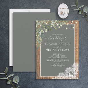 Sage Grönt Eucalyptus Wood Snöre Script Bröllop Inbjudningar