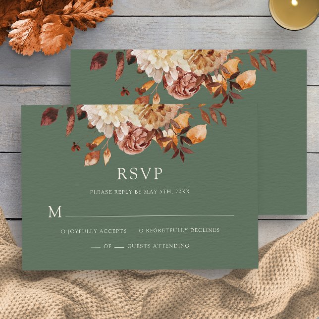 Sage Grönt Fall Copper Blommigt-Bröllop OSA (Sage Green Fall Copper Floral Wedding RSVP Card by Painted Paperie
)
