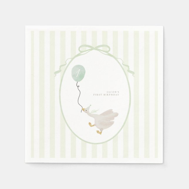 Sage Grönt Fånig Goose Party Napkins Pappersservett (Framsidan)