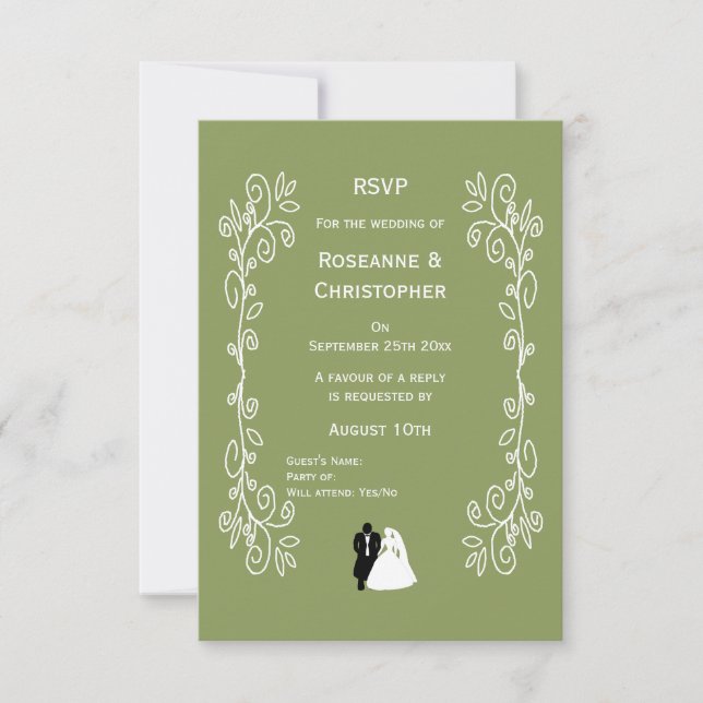 Sage Grönt Färgad Bride and Groom Design Bröllop OSA Kort (Framsida)