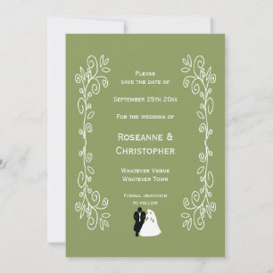 Sage Grönt Färgad Bride and Groom Design Bröllop Spara Datumet