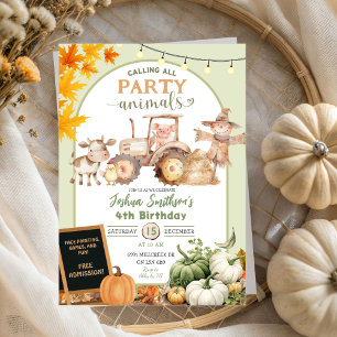 Sage Grönt Farm Party Animals Pumpkin Birthday Inbjudningar