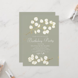 Sage Grönt Faux Guld Greenery Eucalyptus Inbjudningar