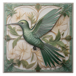 Sage grönt faux relief Art nouveau Hummingbird Kakelplatta