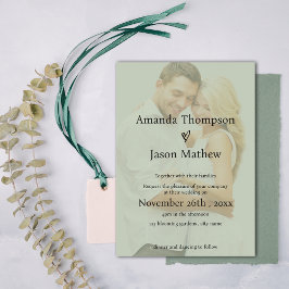 Sage Grönt Faux Vellum minimalist Overlay Bröllop Inbjudningar